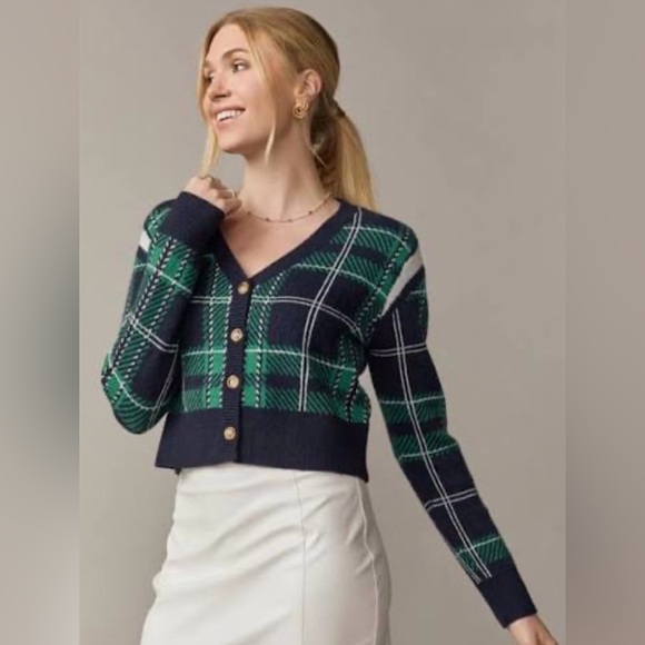 Francesca's Collections Sweaters - Francesca's Collections Navy and Green Plaid Sweater
